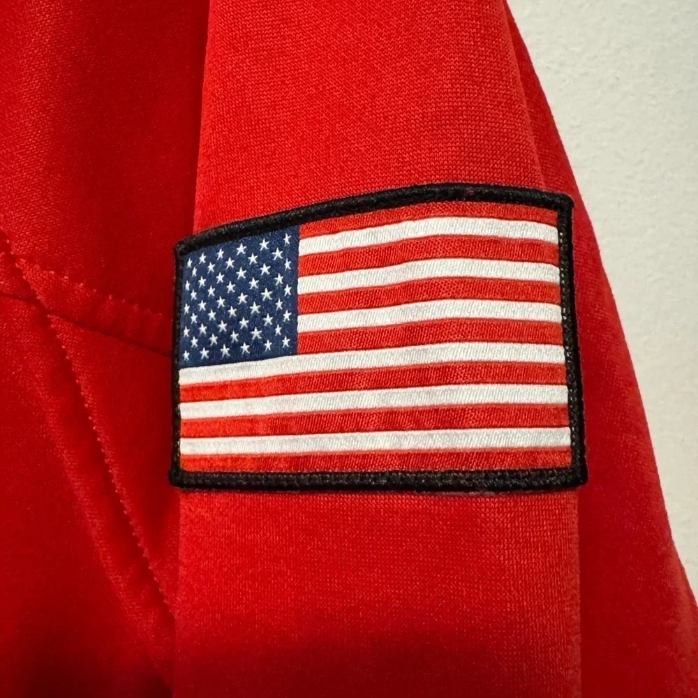 The North Face Men's Size Small Red full zip Jacket sweatshirt red USA flag logo